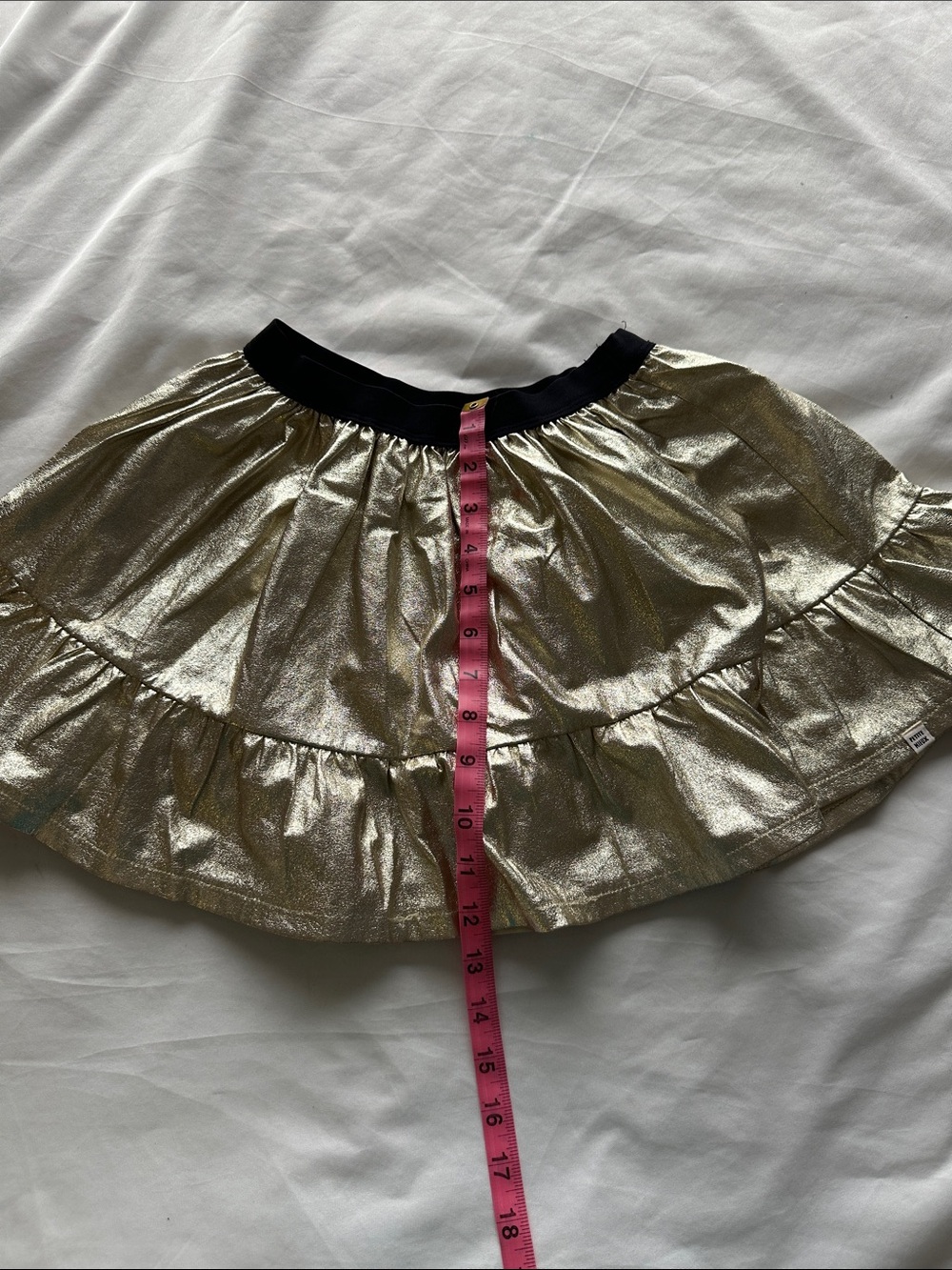 Metallic Gold Ruffle Skater Skirt with Black Waistband